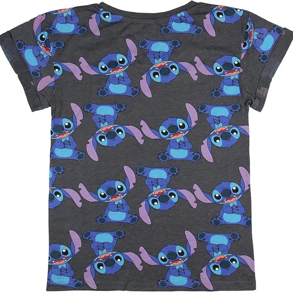 Disney Lilo & Stitch Juniors Repeating Stitch Character Graphic T-Shirt - Picture 3 of 5